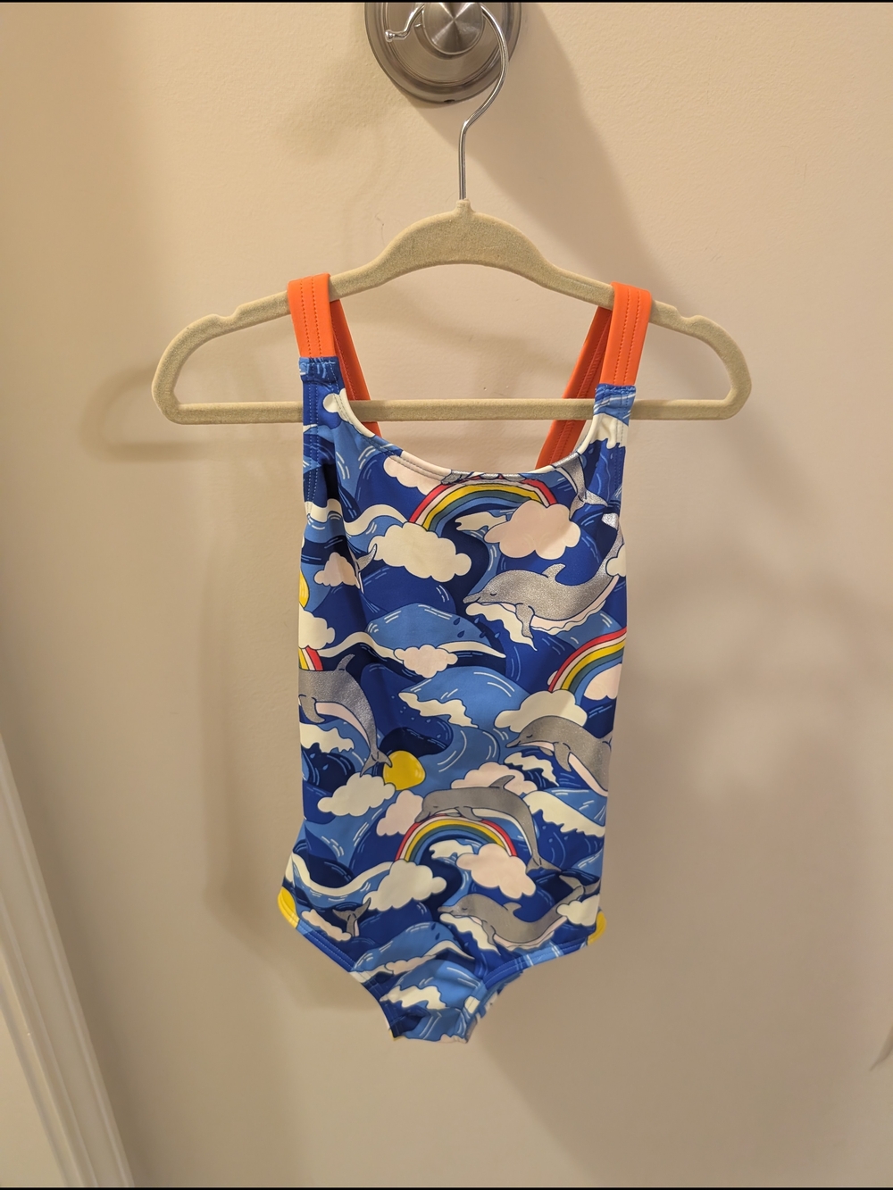 Mini Boden 4-5y Rainbow, Cloud & Dolphin One-Piece Swim Suit